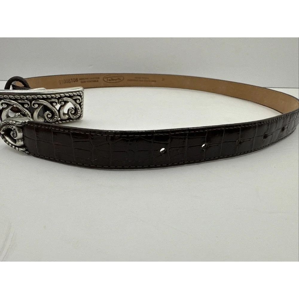VTG‎ Talbots Leather Western Belt Brown Intricate Heart Buckle Made USA Sz M